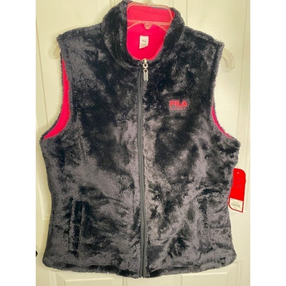 Fila Sport Reversible Faux Fur zip vest Size Large NWTs